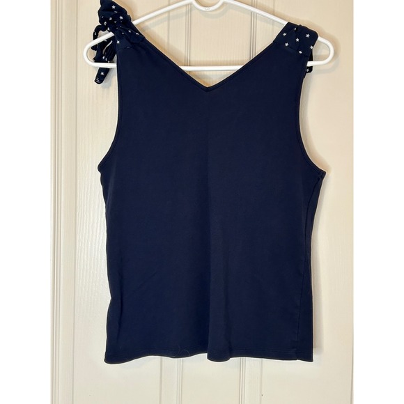 Tommy Hilfiger Women Navy Blue V Neck Tank Top Star Tie Shoulder Size L July 4th - Picture 6 of 6